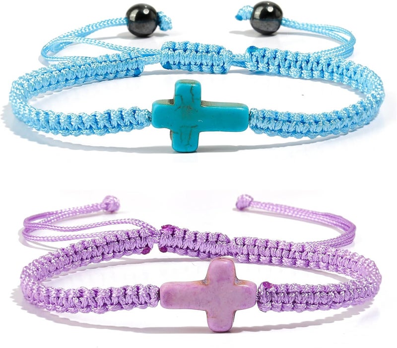Adjustable Handmade Cross Braided Rope Bracelet for Christian Colorful Matching Couple Charm Jewelry Inspirational Religious Woven Bracelet Birthday Easter Thanksgiving Christmas Gifts